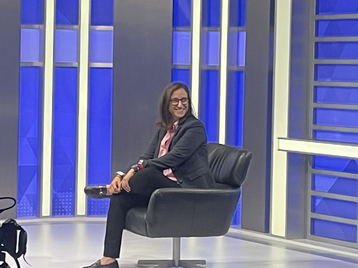 Taissa Maleh on a TV studio set